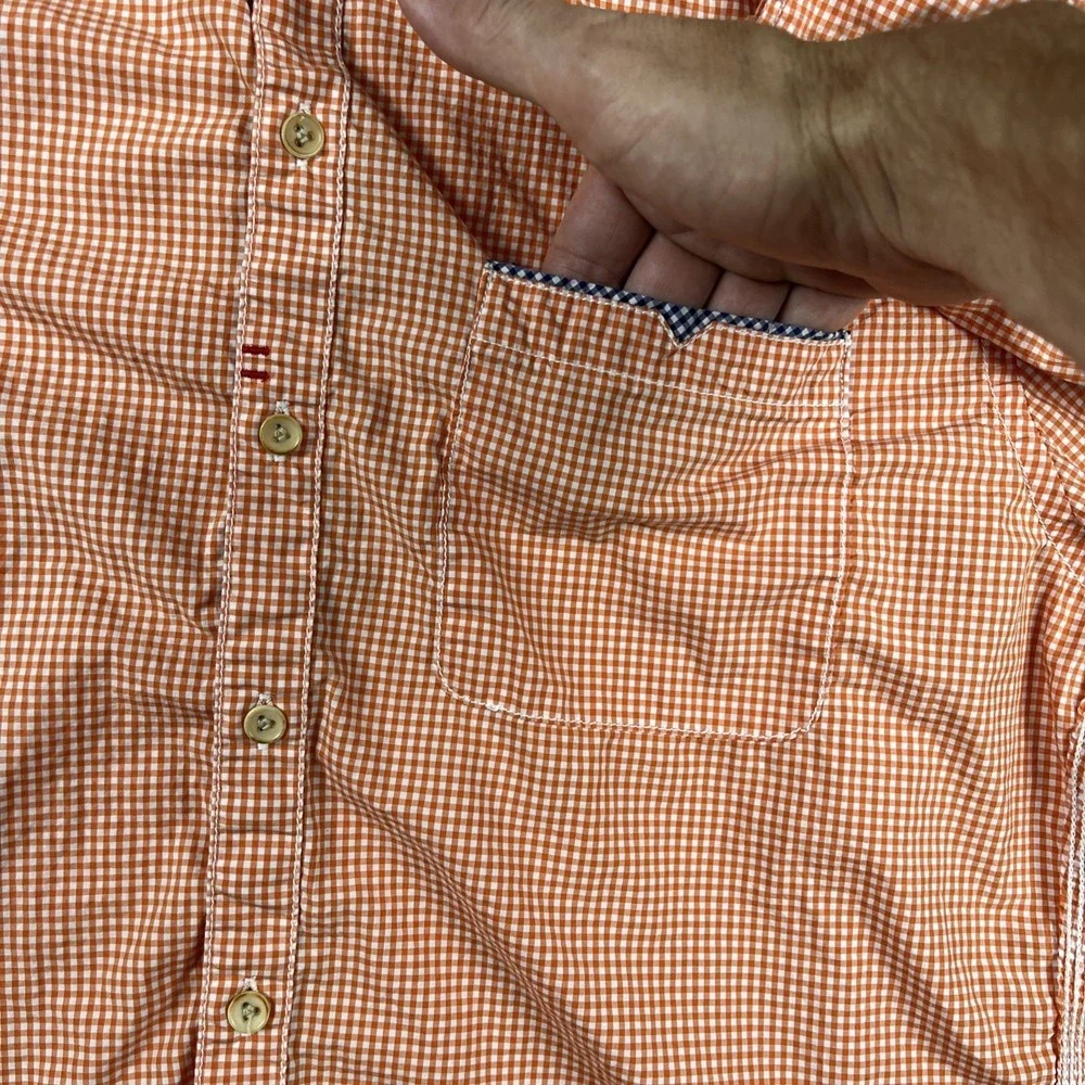 Robert Graham Shirt Mens XL Orange Gingham Tailored Fit Button Up‎ Lightweight